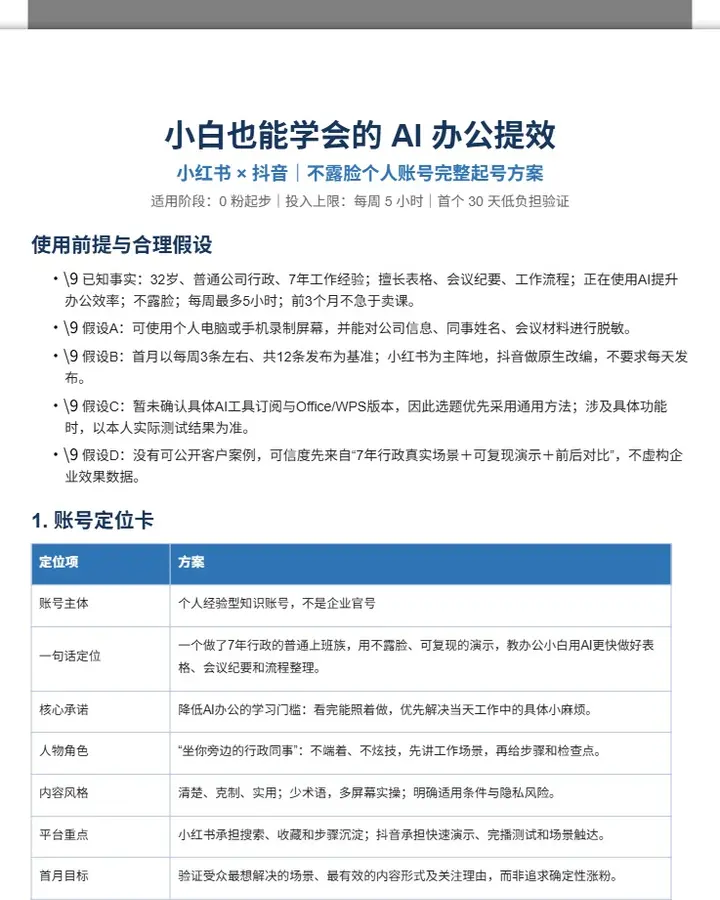 AI办公提效账号完整起号方案