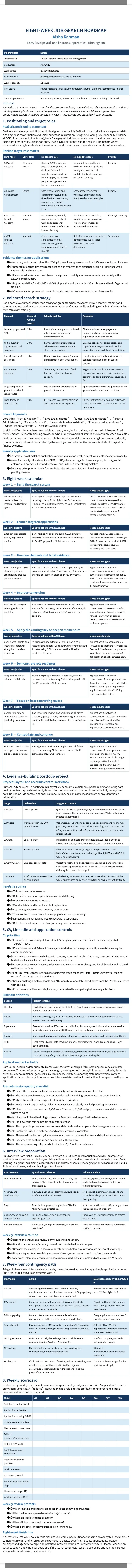 Aisha Rahman — 8-Week Graduate Job Search Roadmap 2