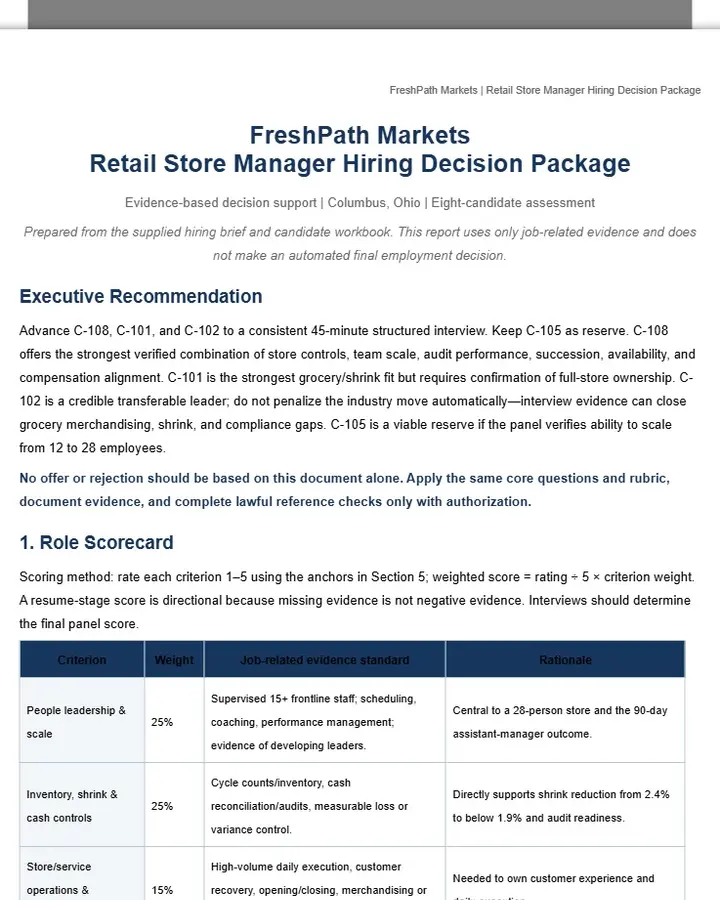 FreshPath Markets — Retail Store Manager Hiring Decision Package