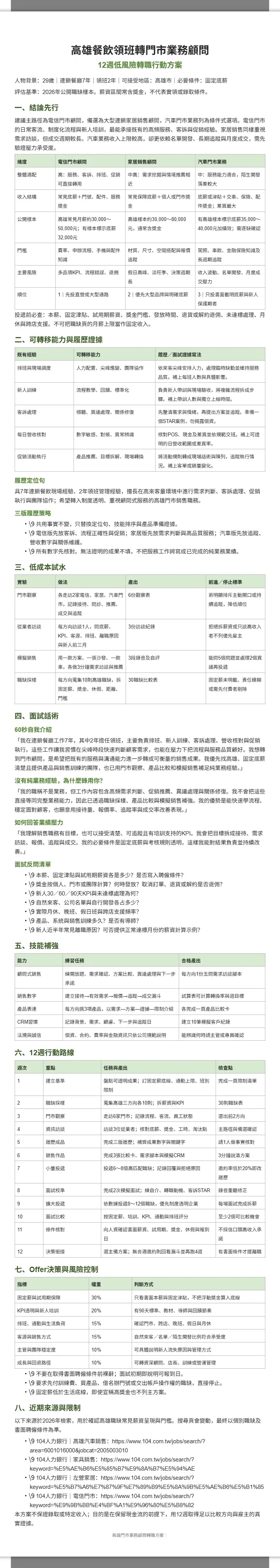 高雄餐飲領班轉門市業務顧問12週行動方案 2