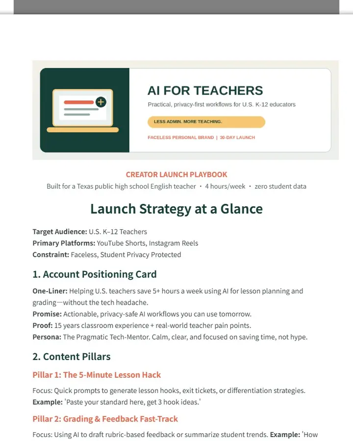 AI Teacher: Faceless Personal Account Launch Plan