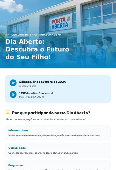 Maplewood International Academy: Dia Aberto 19 de Outubro – Descubra o Futuro do Seu Filho!