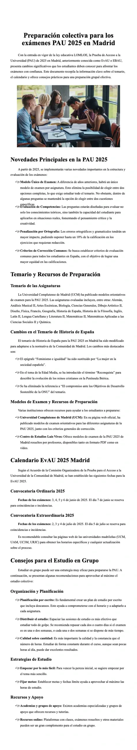 Preparación colectiva para los exámenes PAU 2025 en Madrid 2