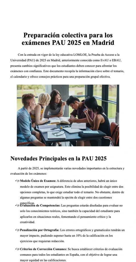 Preparación colectiva para los exámenes PAU 2025 en Madrid