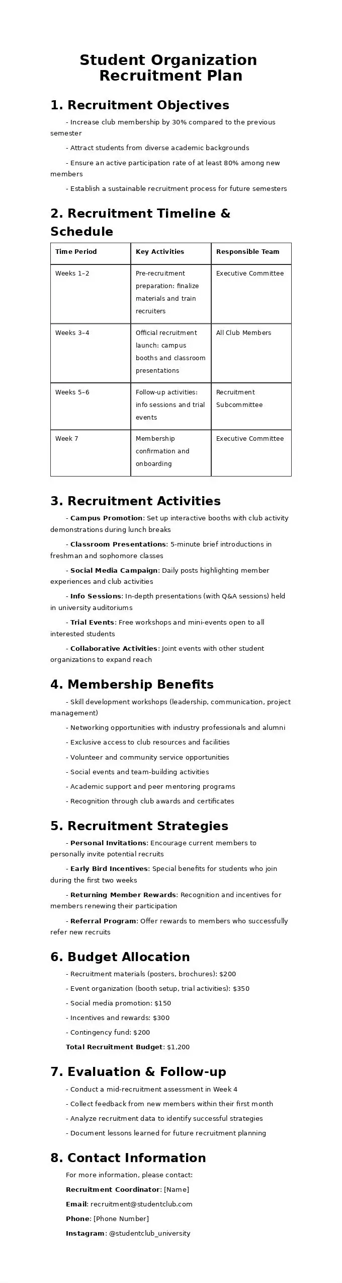 Student Organization Recruitment Plan 2