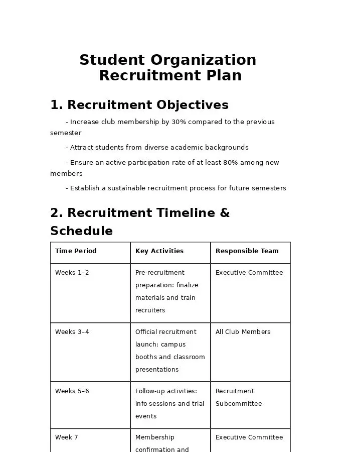 Student Organization Recruitment Plan